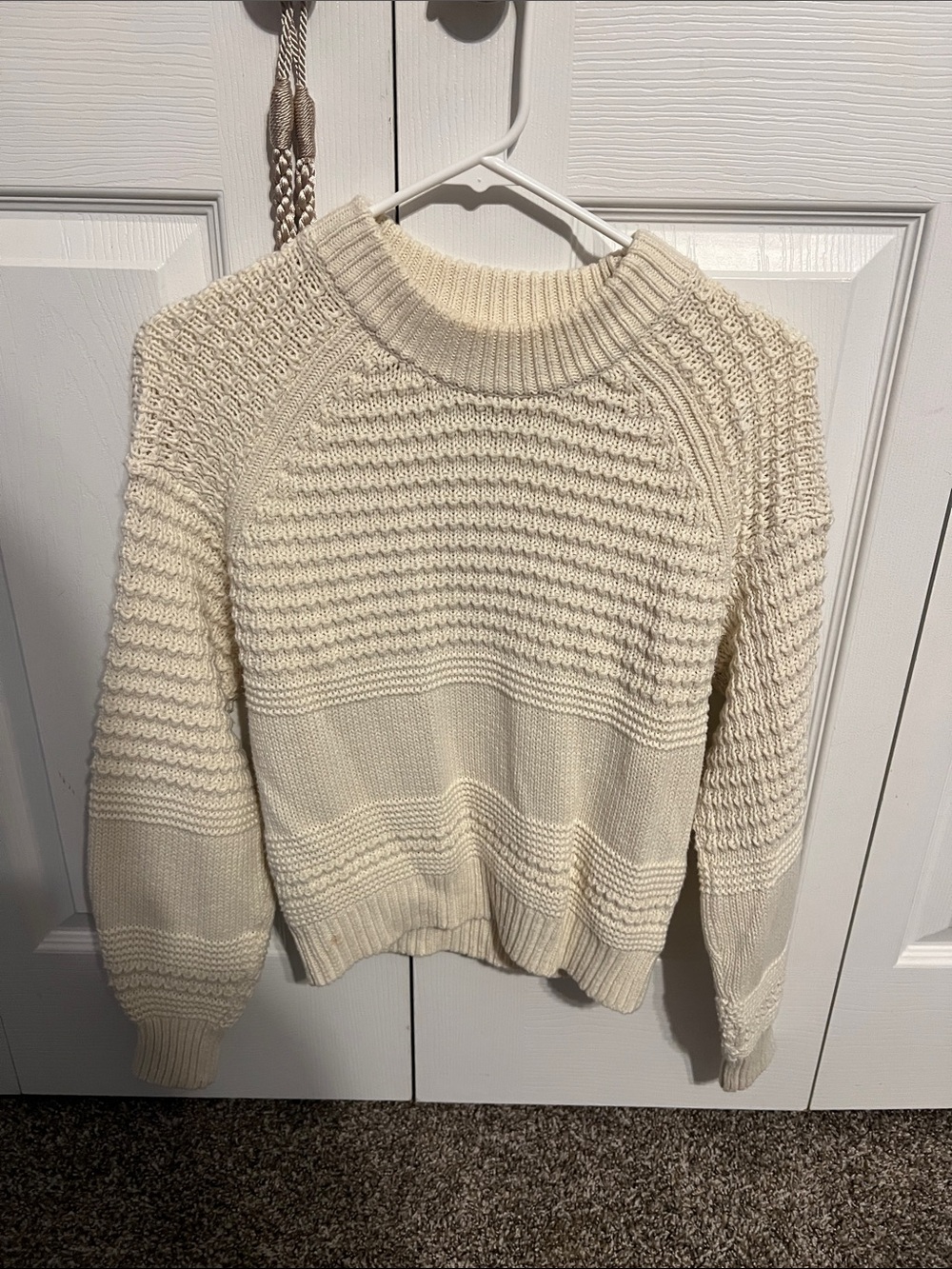 Cozy Cream Crewneck Textured Knit Sweater for Women